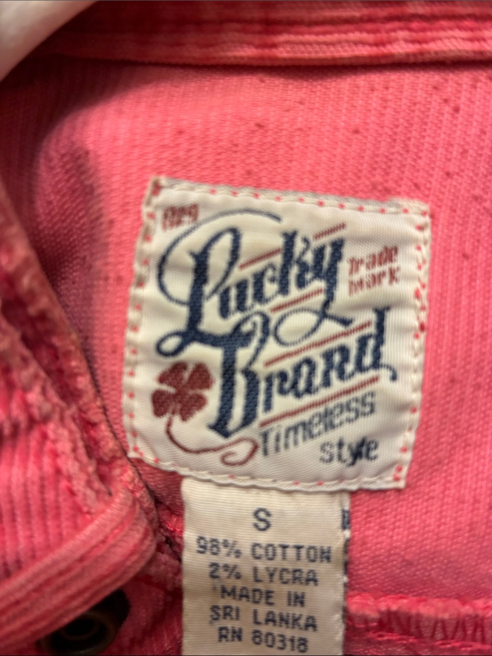 Lucky Brand Pink Corduroy Button-Down Shirt